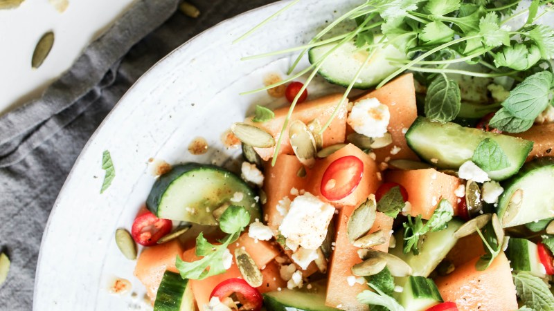 Cucumber + Melon Salad with Mint + Cilantro